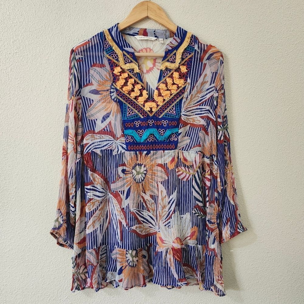 Soft Surroundings Tory Tunic Sheer Boho-Inspired Blouse Large
